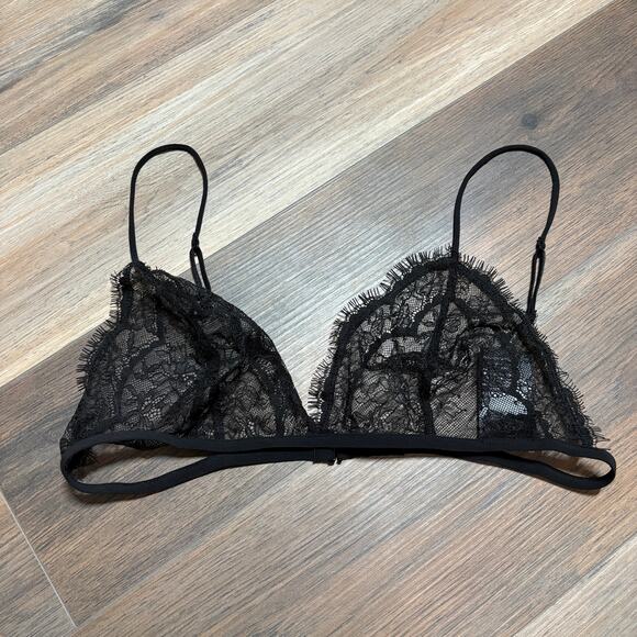 & Other Stories Size 8 Fancy Lace Soft Triangle Bra Black Sheer Adjustable - Picture 3 of 8